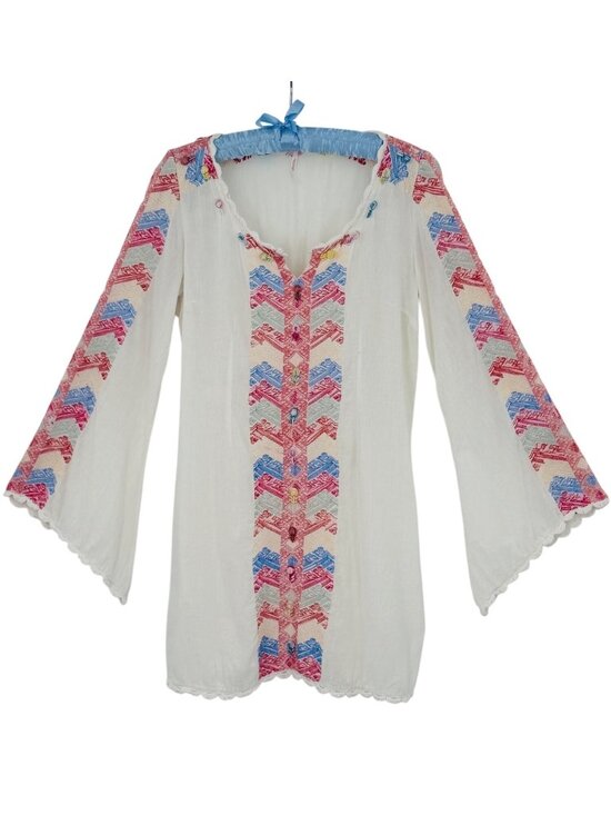 Free People Dresses & Skirts - Free People White Embroidered Crochet Trim Bell Sleeve Mini Dress 4| Cottagecore